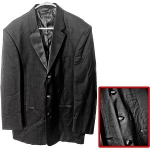 Red Sleeve 3 Button Black Wool Blazer with Peak Satin Lapel 42R